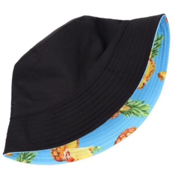 Reversible Pineapple Print Bucket Hat – Blue / Tropical Fruit - Picture 2 of 2